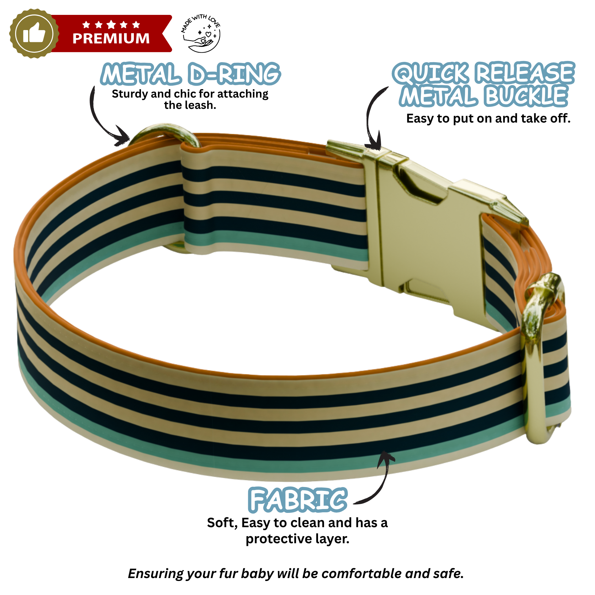 Personalized Retro Stripe Personalized Dog Collar & Leash Set