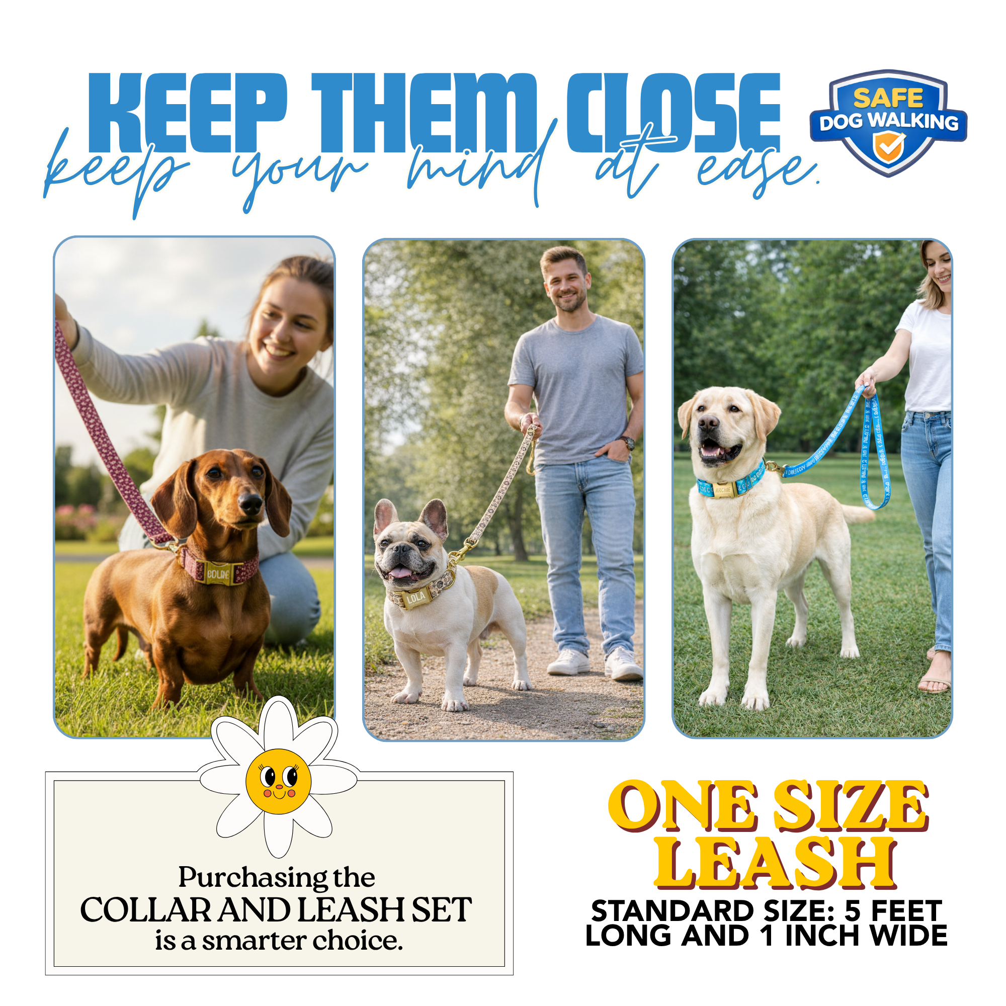 Personalized Retro Stripe Personalized Dog Collar & Leash Set