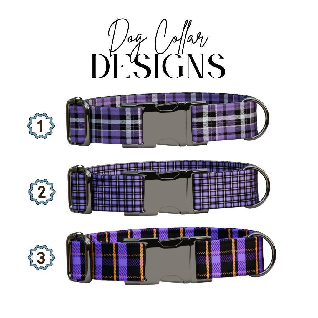 Personalized Purple Plaid Dog Collar & Leash Set