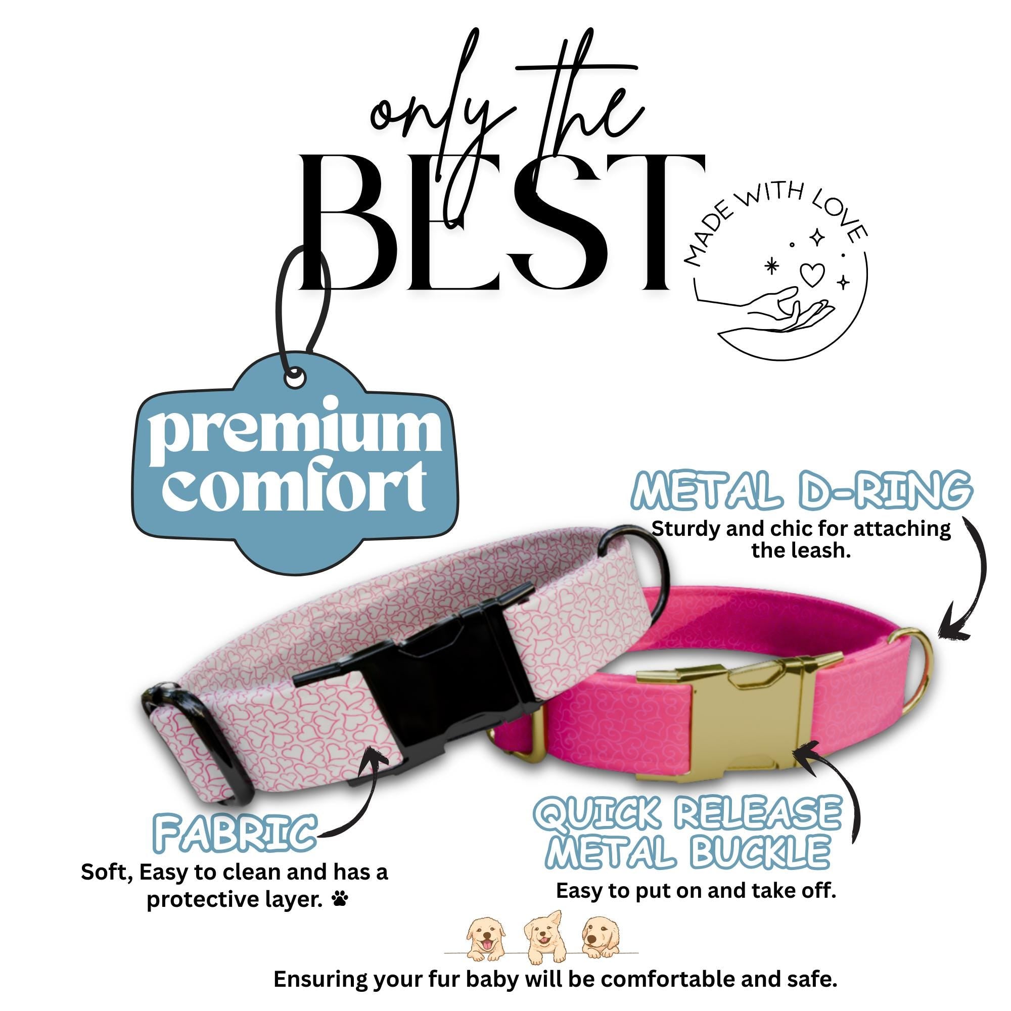 Personalized Valentine Dog Collar: Pink Heart Print, Custom Name (OG-413)