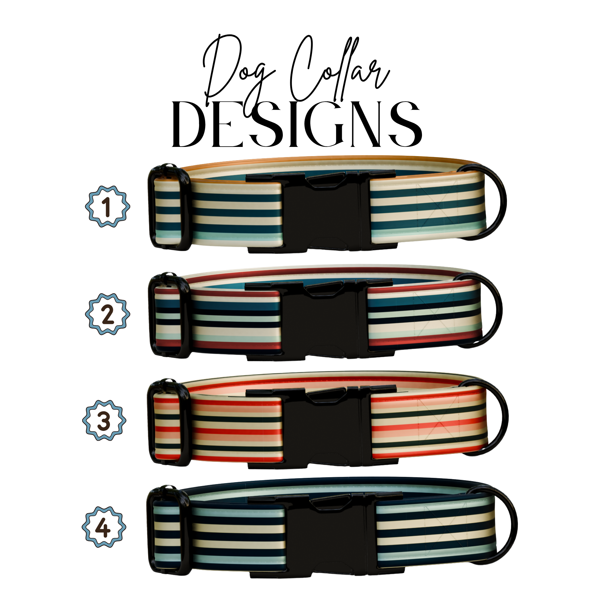 Personalized Retro Stripe Personalized Dog Collar & Leash Set