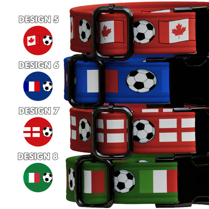 Custom Soccer Dog Collar, FIFA World Cup Inspired Pet Collar, Personalized Engraved Name 12 Country Flags Pet Collar Gift Pet Owner (OG-647)