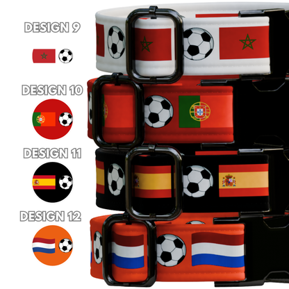 Custom Soccer Dog Collar, FIFA World Cup Inspired Pet Collar, Personalized Engraved Name 12 Country Flags Pet Collar Gift Pet Owner (OG-647)