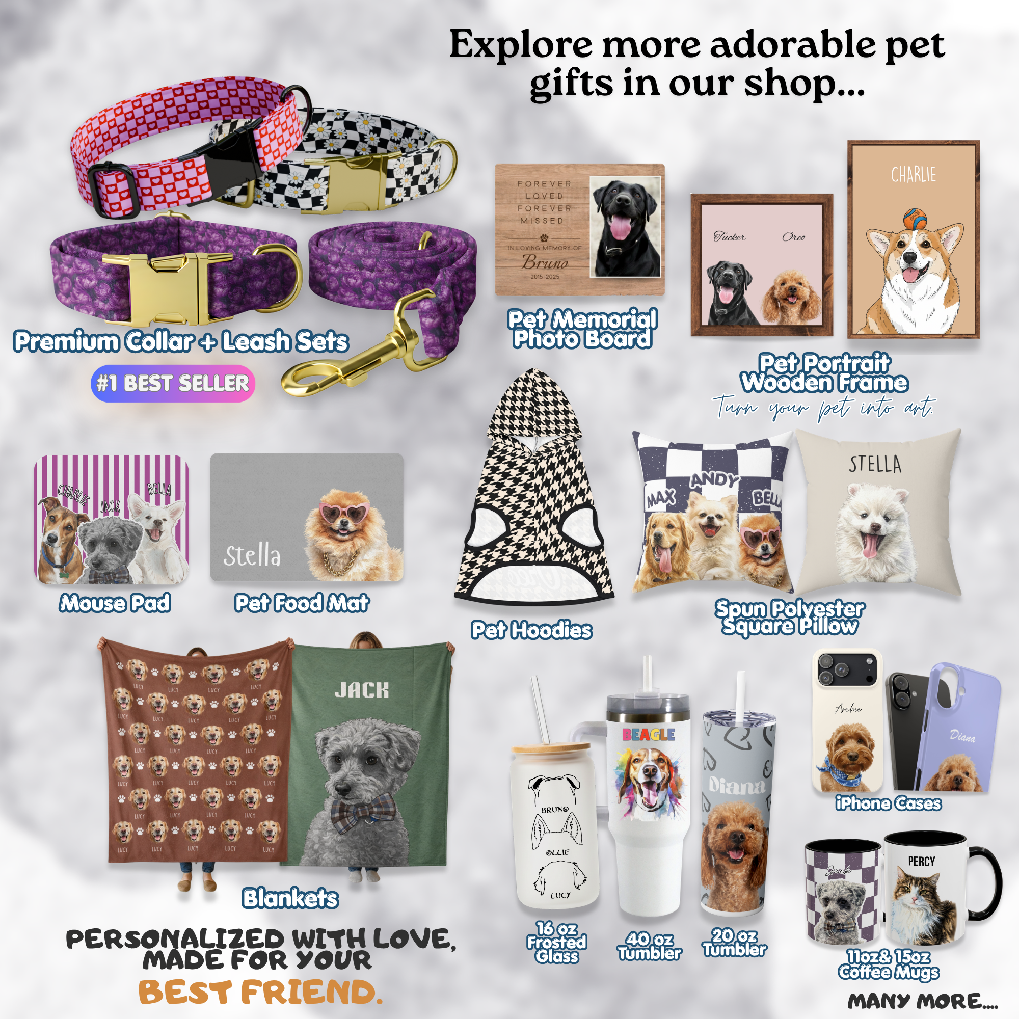 Personalized Retro Stripe Personalized Dog Collar & Leash Set