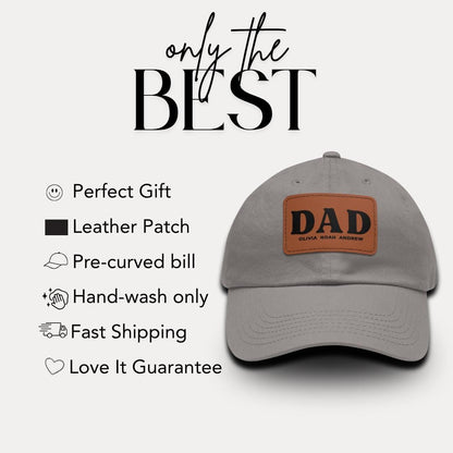 Personalized Dad Hat with Leather Patch, Perfect for Father's Day Gift,  Custom Kids' Names Gift for Dad Everyday Dad Hat New Dad Gift Idea
