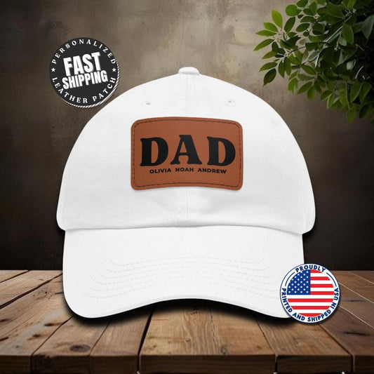 Personalized Dad Hat with Leather Patch, Perfect for Father's Day Gift,  Custom Kids' Names Gift for Dad Everyday Dad Hat New Dad Gift Idea