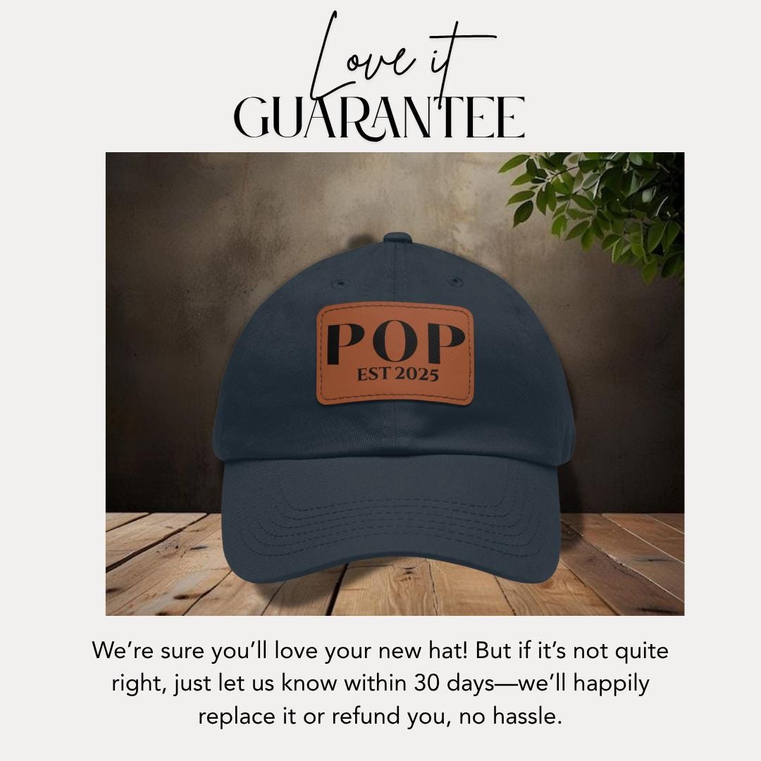 Personalized Pop Est 2025 Hat with Leather Patch Cap for Pop Gift for Fathers Day Gift for Pop Custom Pop Adjustable Hat Everyday Dad Cap