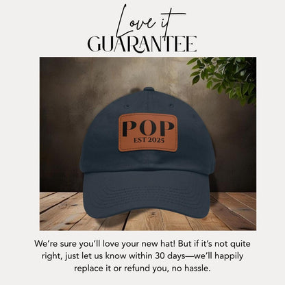 Personalized Pop Est 2025 Hat with Leather Patch Cap for Pop Gift for Fathers Day Gift for Pop Custom Pop Adjustable Hat Everyday Dad Cap