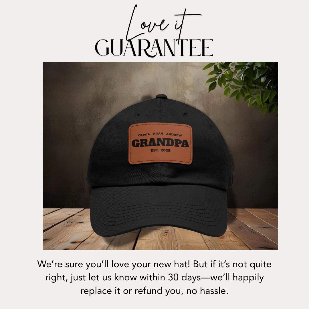 Personalized Grandpa Hat "Dad EST. [Your Year] and Grandchildren Names" Grandpa Gift Hat with Leather Patch Great Gift for Father's Day