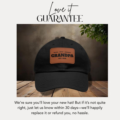 Personalized Grandpa Hat "Dad EST. [Your Year] and Grandchildren Names" Grandpa Gift Hat with Leather Patch Great Gift for Father's Day