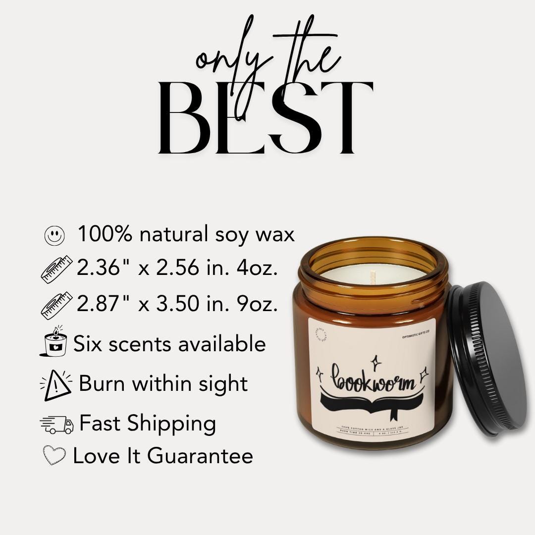Bookworm Scented Soy Candle, Book Lover Gift
