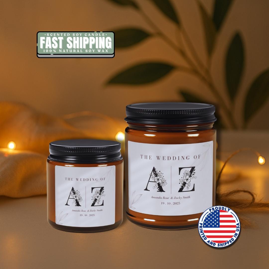 Personalized Soy Candle Wedding Favor: Minimalist Floral Design