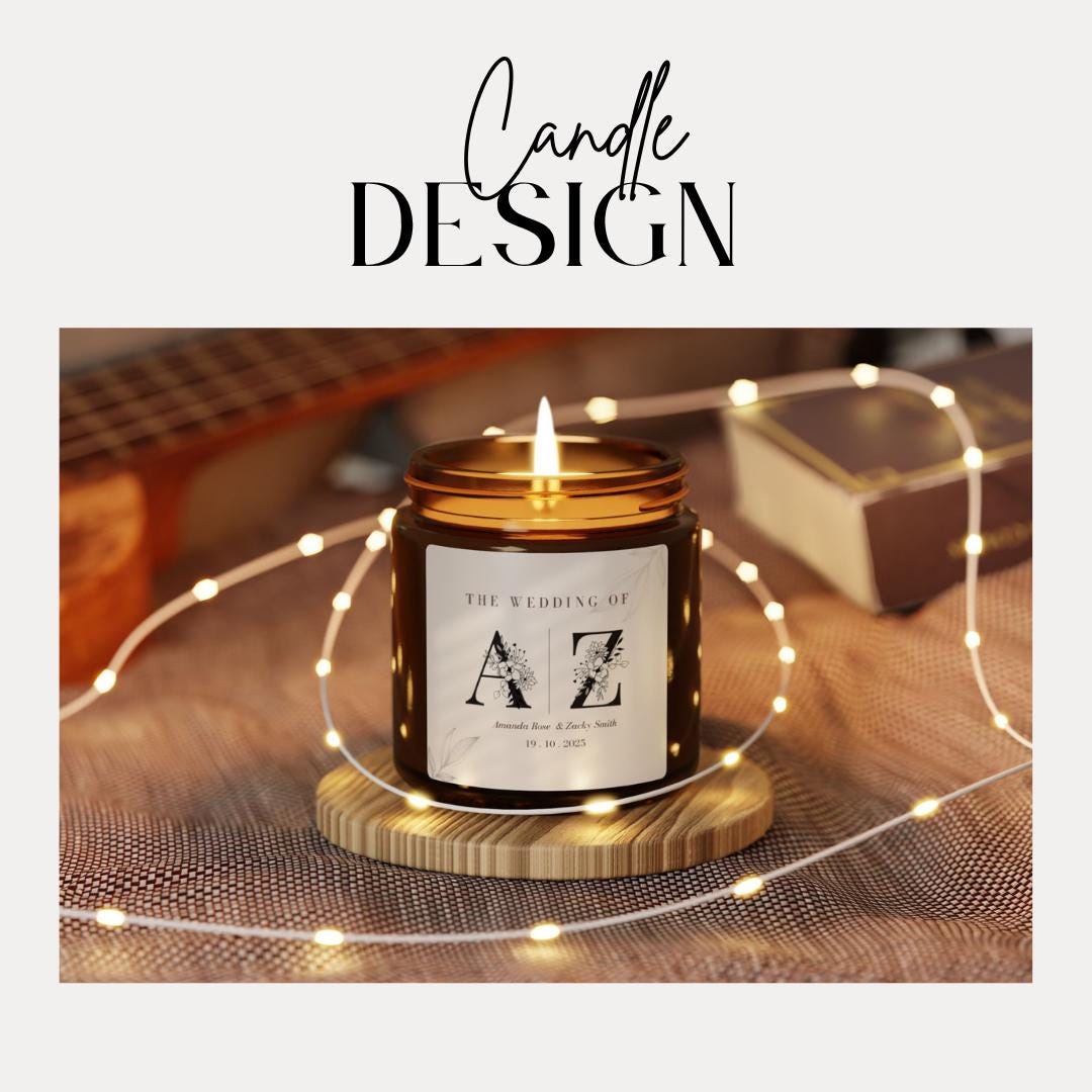 Personalized Soy Candle Wedding Favor: Minimalist Floral Design