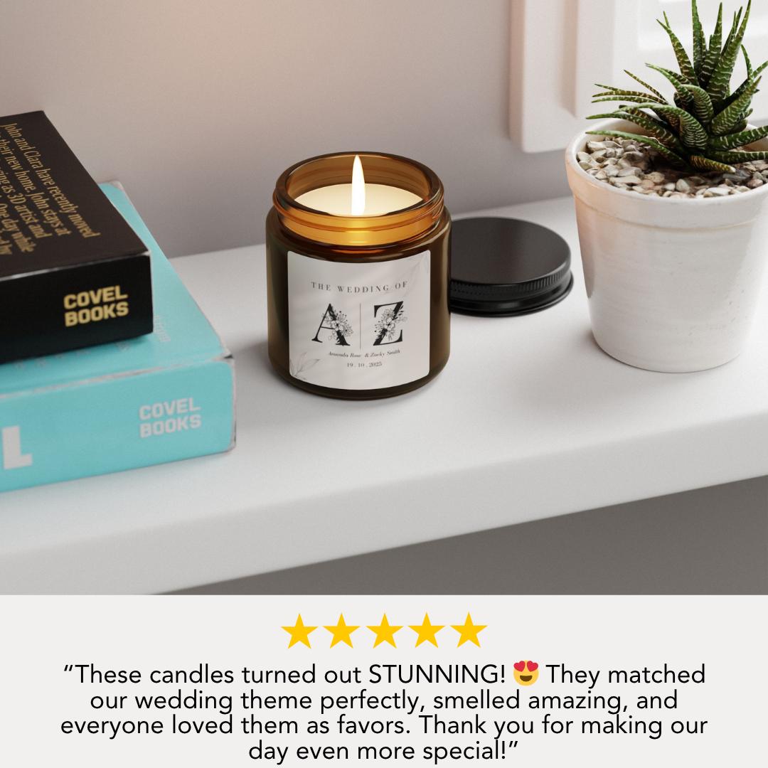 Personalized Soy Candle Wedding Favor: Minimalist Floral Design