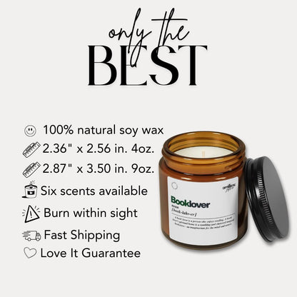 Booklover Scented Soy Candle, Aromatherapy Amber Jar Candle