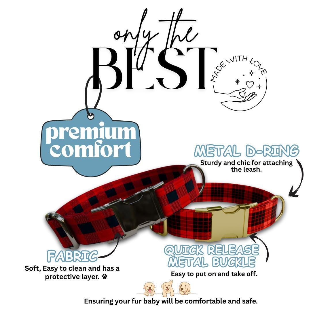 Personalized Red Plaid Dog Collar & Leash Set