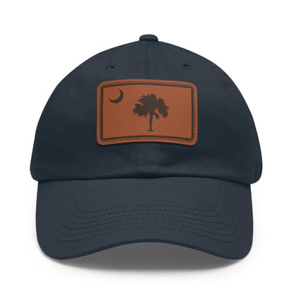 South Carolina Flag Dad Hat with Leather Patch (Rectangle) Palmetto State Baseball Cap Rustic Coastal Southern Style SC Palmetto Moon Hat