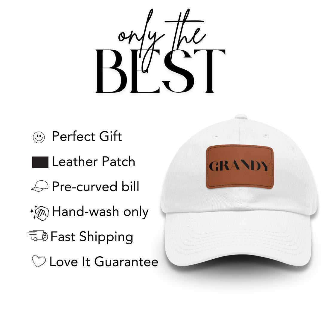 Grandy Hat with Stylish Leather Patch (Rectangle) Baseball Cap Everyday Wear Classic Grandy Cap Unique Gift for Him, Grandpa, Grandy, or Dad