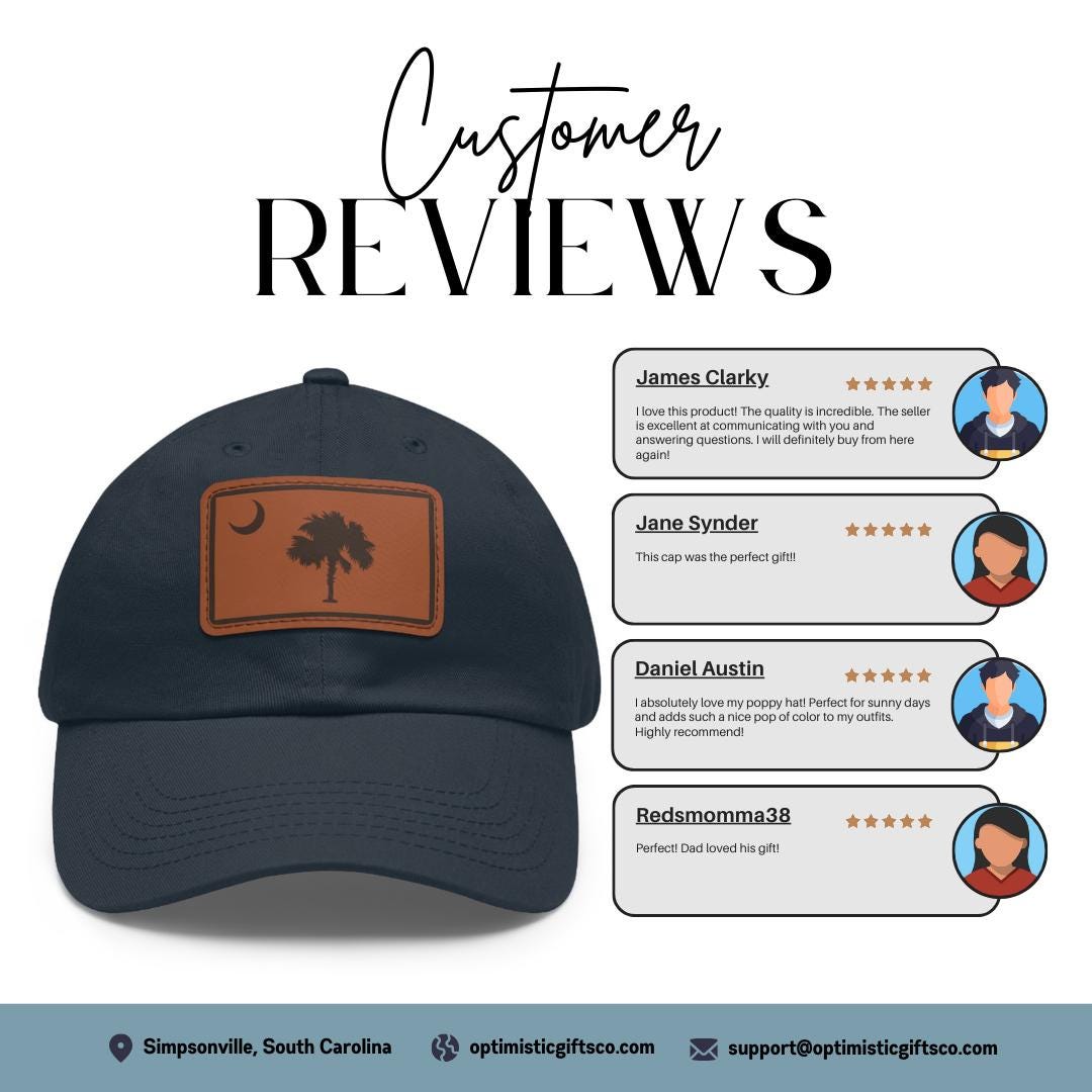 South Carolina Flag Dad Hat with Leather Patch (Rectangle) Palmetto State Baseball Cap Rustic Coastal Southern Style SC Palmetto Moon Hat