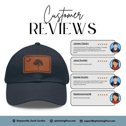 South Carolina Flag Dad Hat with Leather Patch (Rectangle) Palmetto State Baseball Cap Rustic Coastal Southern Style SC Palmetto Moon Hat
