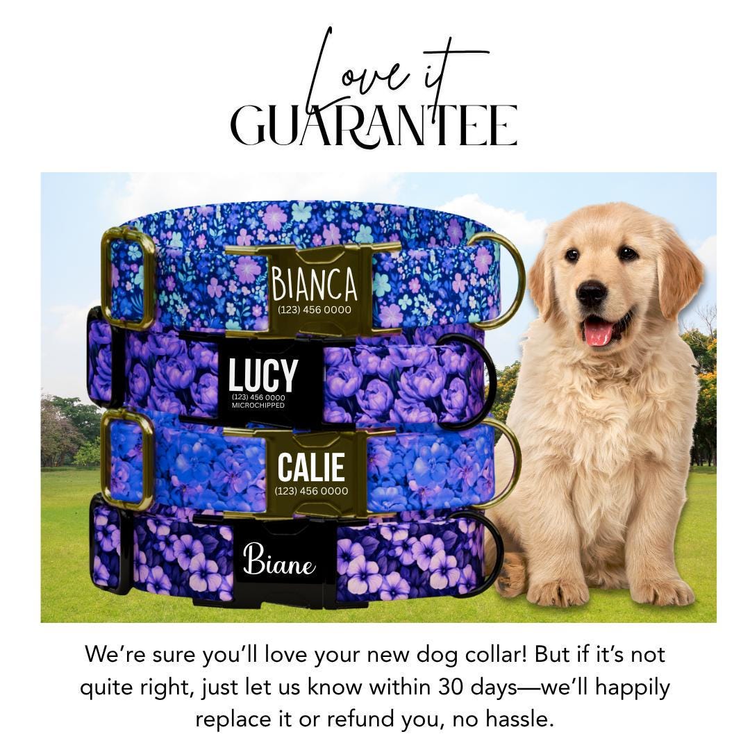 Personalized Purple Floral Dog Collar & Leash Set