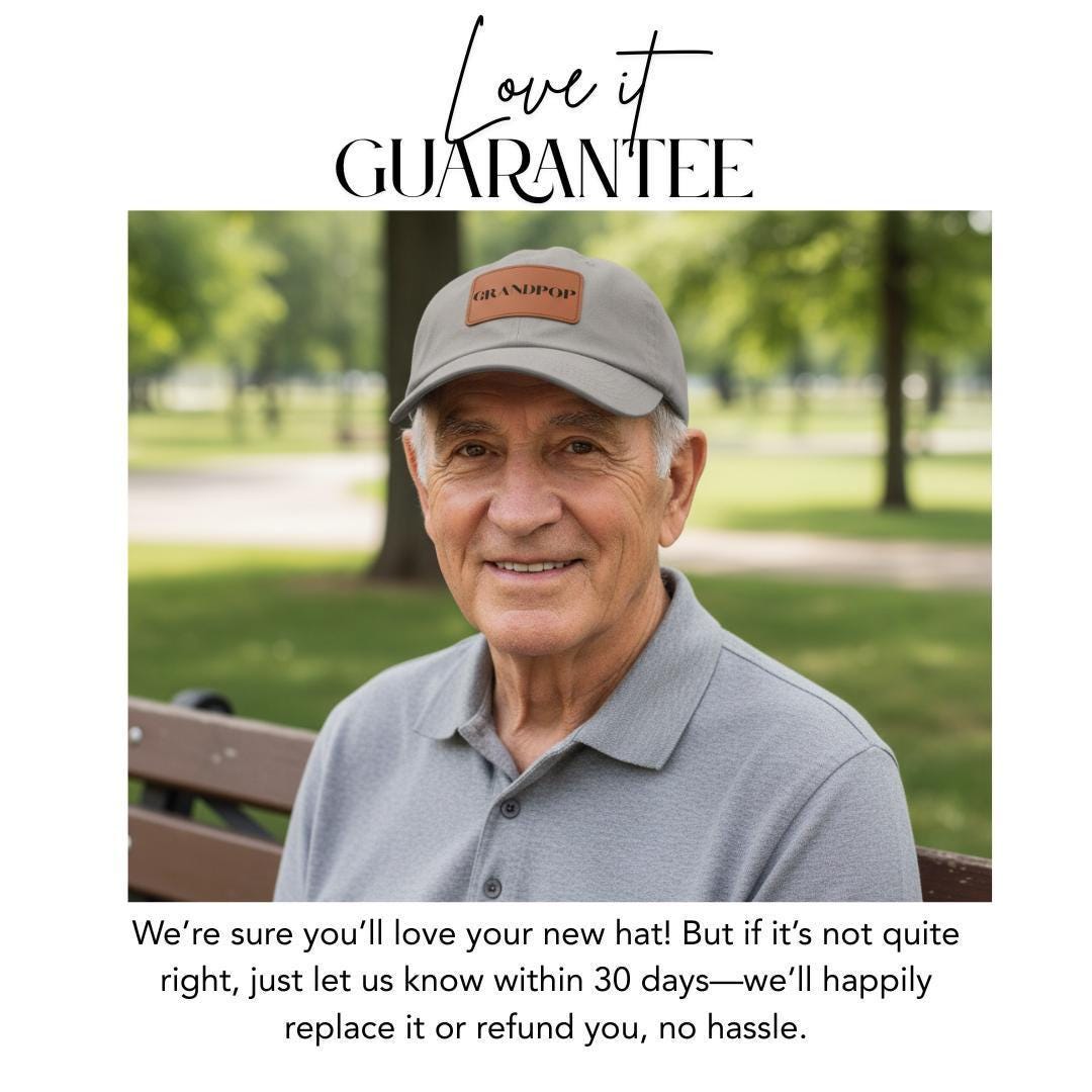 Grandpop Hat with Stylish Leather Patch (Rectangle) Baseball Cap Everyday Wear Classic Grandpop Cap Unique Gift for Him, Grandpop or Dad