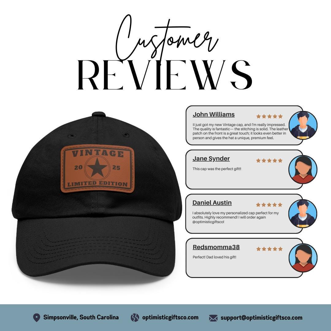 Personalized Vintage Limited Edition Dad Hat with Leather Patch (Rectangle) Custom Baseball Cap Retro Stylish Hat for Dad Fathers Day Gift