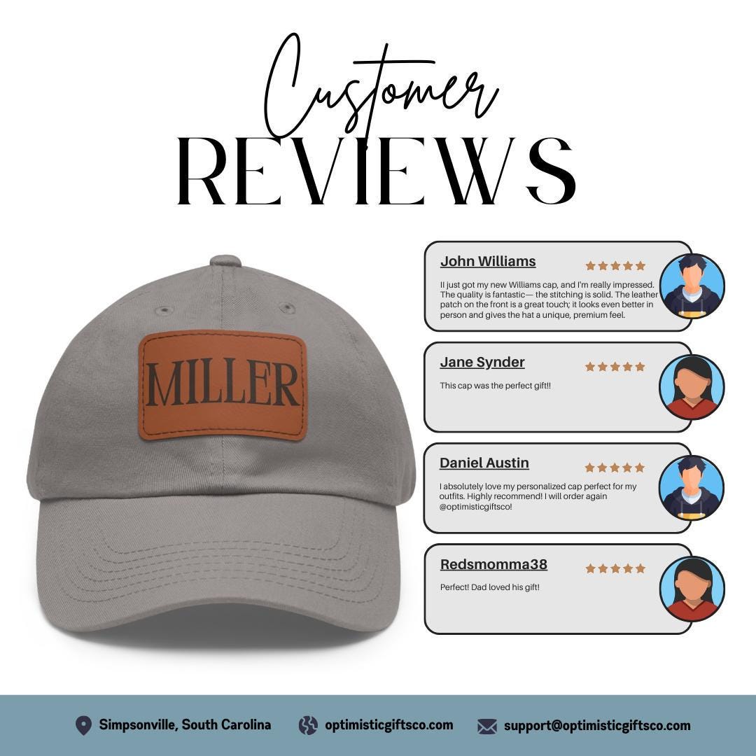 Personalized Dad Hat with Leather Patch Name (Rectangle) Custom Name Baseball Cap Unique Birthday Gift for Him or Her Stylish Everyday Cap