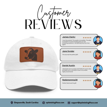 Cow with Stylish Leather Patch (Rectangle) Everyday Baseball Cap Classic Gift for Him, Her, Rustic Farm Style Gift & Outdoor Country Cow Hat