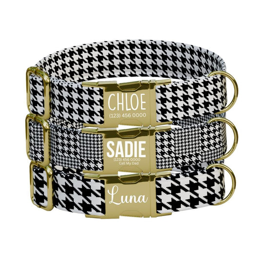 Personalized Houndstooth Dog Collar & Leash Set
