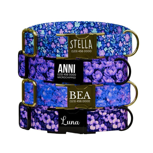Personalized Purple Floral Dog Collar & Leash Set