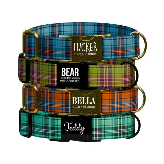 Personalized Plaid Dog Collar & Leash Set