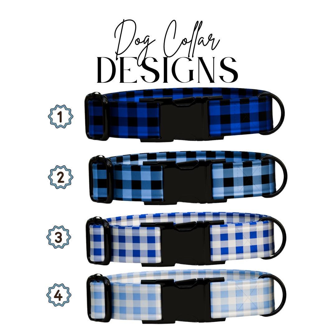 Personalized Blue Plaid Dog Collar & Leash Set
