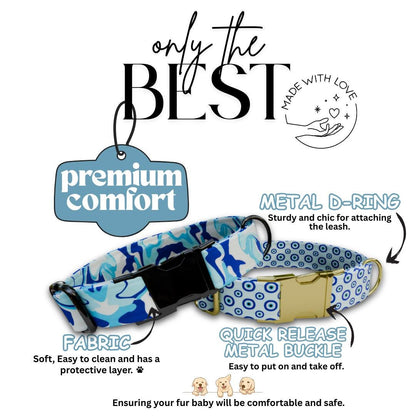 Personalized Dog Collar, Blue Evil Eye, Custom Name & Number (OG-365)