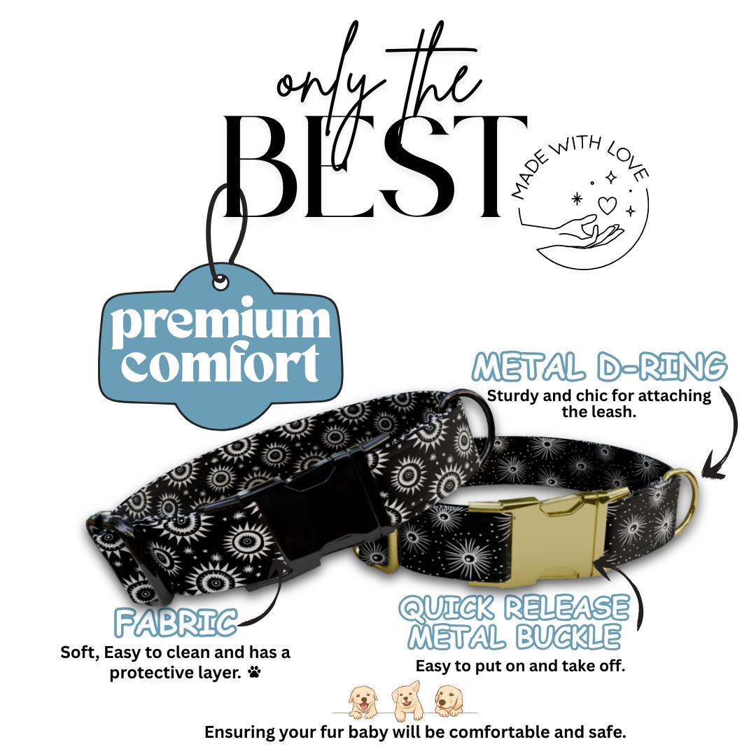 Celestial Dog Collar, Sun and Star Print, Personalized Pet Collar (OG-359)