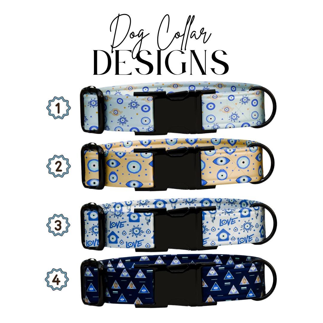 Evil Eye Blue Dog Collar  Personalized Protection and Style Custom Name & Number (OG-364)