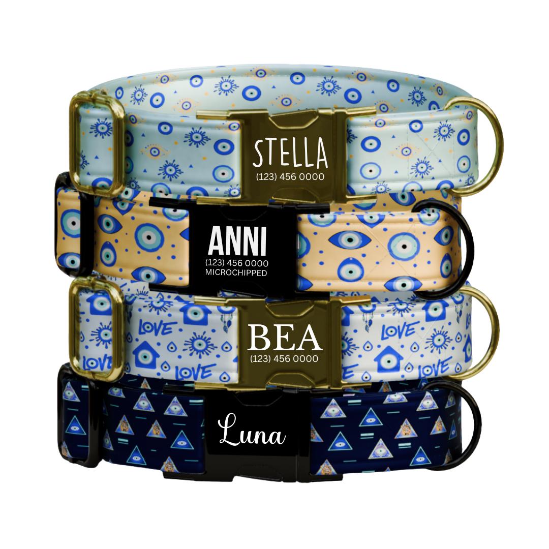 Evil Eye Blue Dog Collar  Personalized Protection and Style Custom Name & Number (OG-364)
