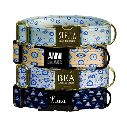 Evil Eye Blue Dog Collar  Personalized Protection and Style Custom Name & Number (OG-364)