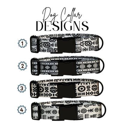 Personalized Tribal Chic Dog Collar  Black & White Boho Patterns with Luxe Custom Metal Bucklee (OG-378)