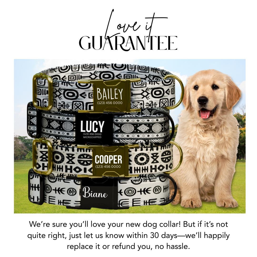 Personalized Tribal Chic Dog Collar  Black & White Boho Patterns with Luxe Custom Metal Bucklee (OG-378)
