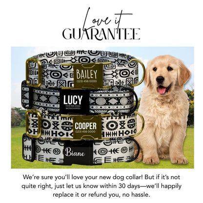 Personalized Tribal Chic Dog Collar  Black & White Boho Patterns with Luxe Custom Metal Bucklee (OG-378)