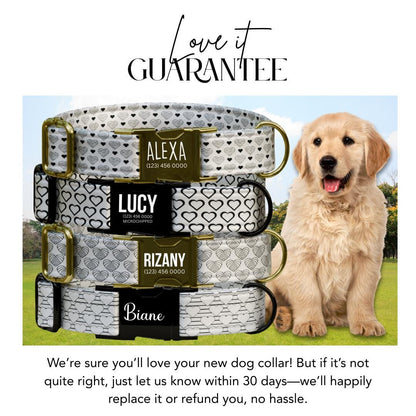 Black & White Heart Dog Collar, Minimalist Love Pattern, Custom Pet ID (OG-398)