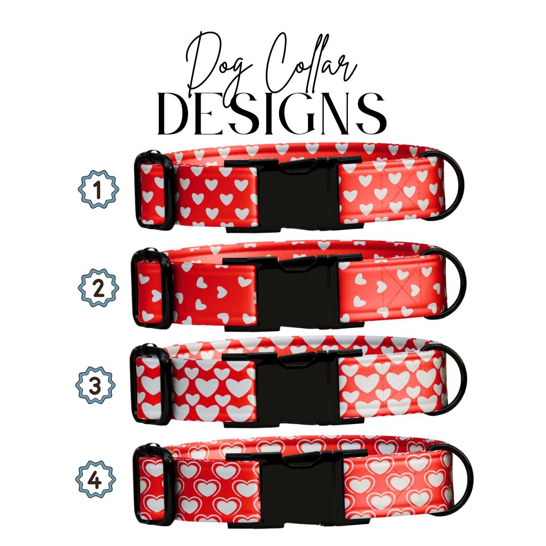 Personalized Valentine's Dog Collar  Red Hearts, Metal Buckle (OG-403)