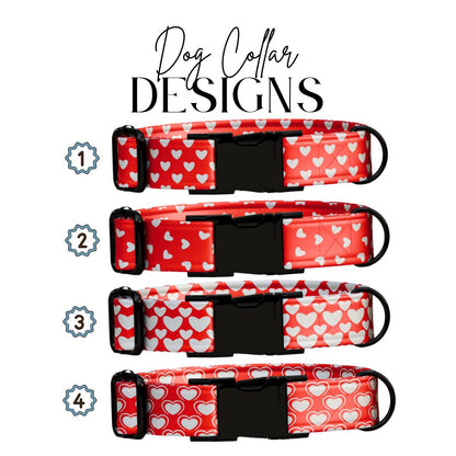 Personalized Valentine's Dog Collar  Red Hearts, Metal Buckle (OG-403)