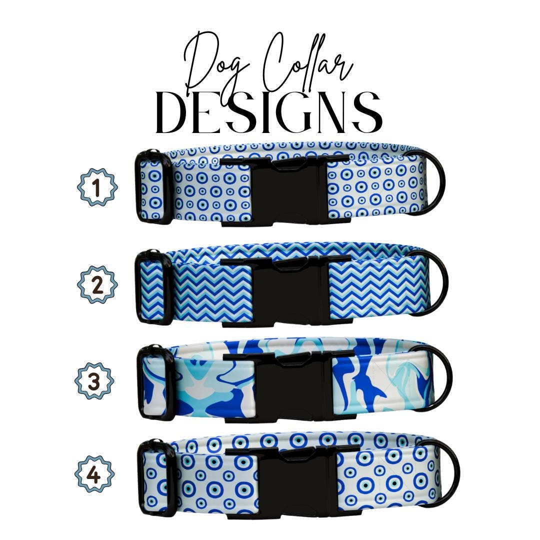 Personalized Dog Collar, Blue Evil Eye, Custom Name & Number (OG-365)