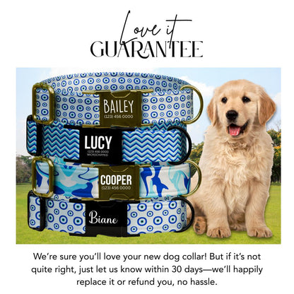 Personalized Dog Collar, Blue Evil Eye, Custom Name & Number (OG-365)