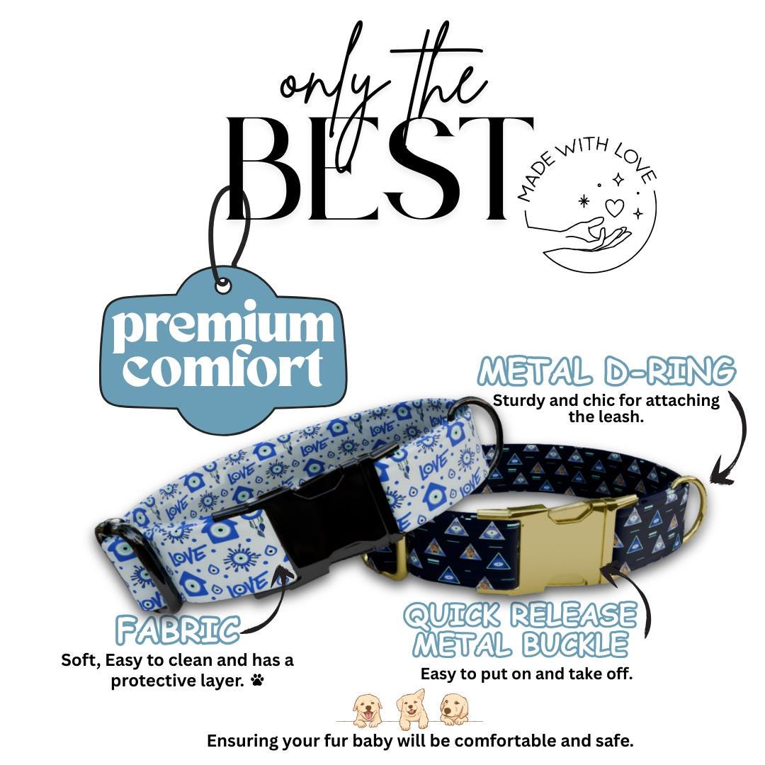 Evil Eye Blue Dog Collar  Personalized Protection and Style Custom Name & Number (OG-364)