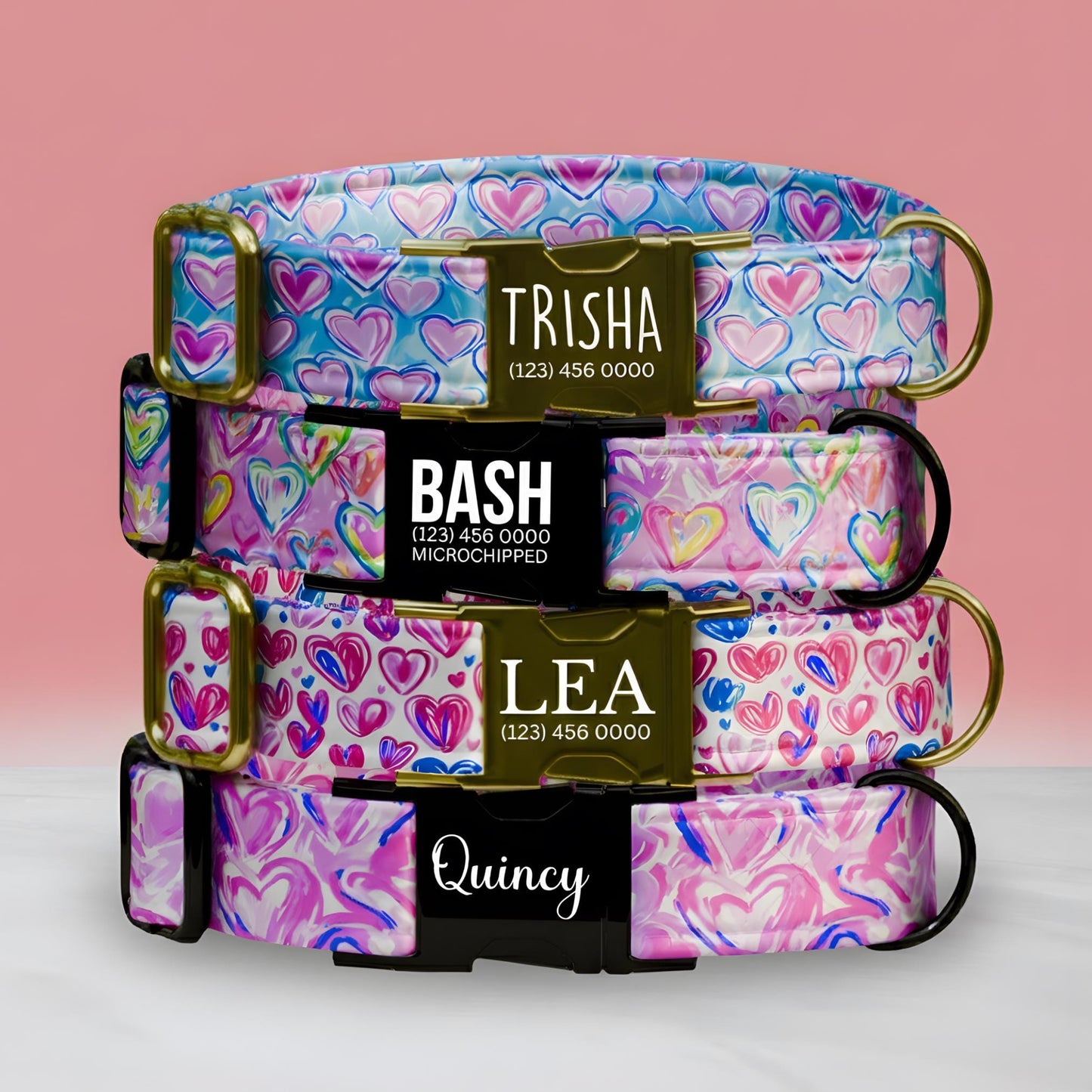 Personalized Heart Doodle Dog Collar, Custom Name Pet Collar (OG-396)