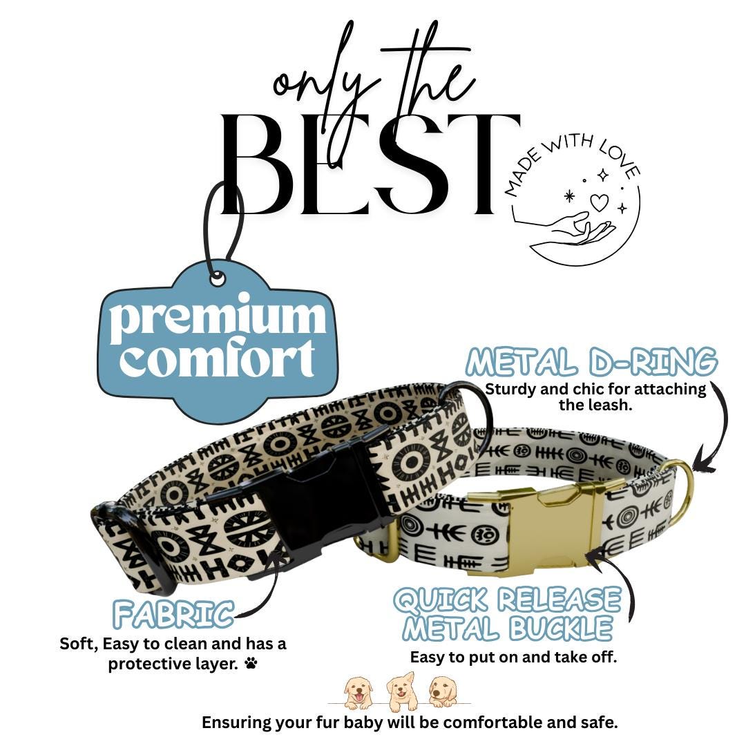 Personalized Tribal Chic Dog Collar  Black & White Boho Patterns with Luxe Custom Metal Bucklee (OG-378)