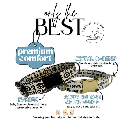 Personalized Tribal Chic Dog Collar  Black & White Boho Patterns with Luxe Custom Metal Bucklee (OG-378)